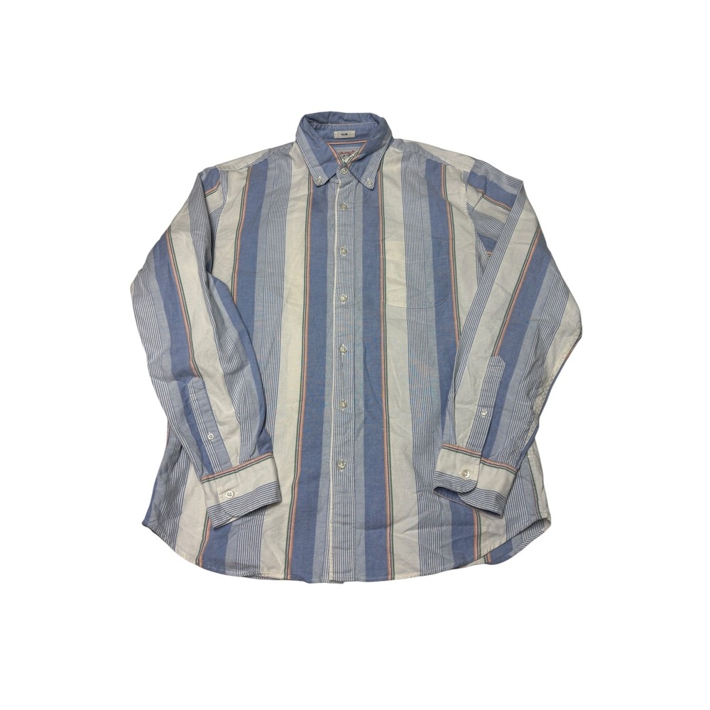 J.Crew Broken-In Oxford Shirt Mens Medium Slim Fit Blue‎ Striped Organic Cotton